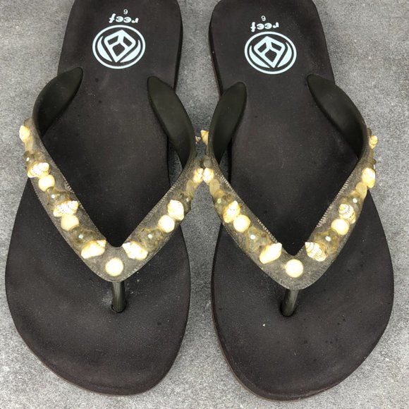 Reef Seashell Rock Studded Flip Flop Thong Sandals, Brown, Women's 6 - Picture 3 of 6